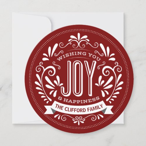 CHRISTMAS JOY CHALK ART ROUND PHOTO GREETING HOLIDAY CARD