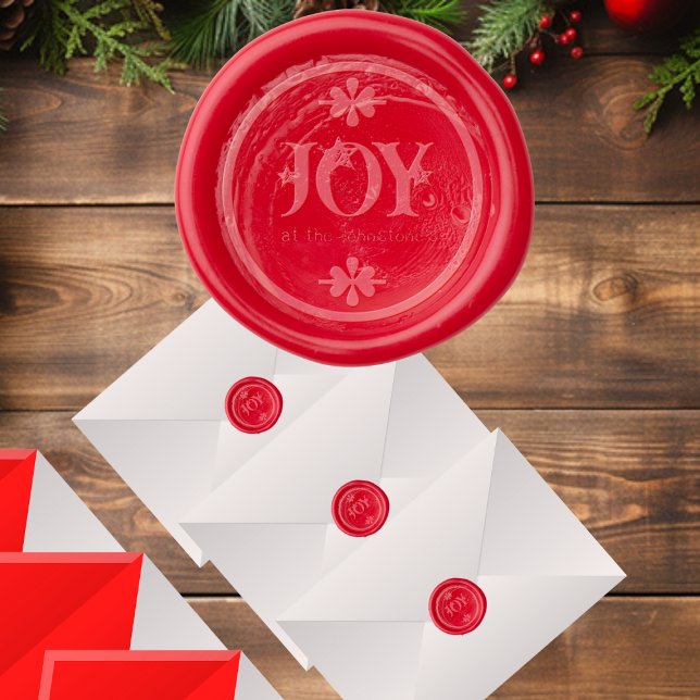 Christmas Joy. Classic Minimalist Custom Holiday Wax Seal Sticker (Make a lasting impression with this gorgeous red wax seal sticker to seal special notes with joy.)