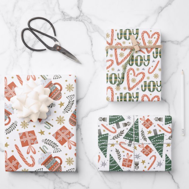 Christmas Joy, Cocoa, Trees & Gifts Wrapping Paper Sheets (Front)