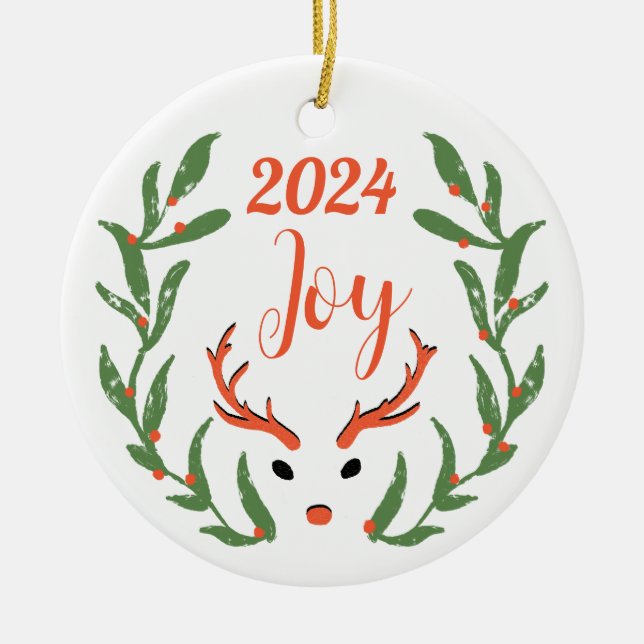 Christmas Joy Custom Family Photo Holiday Ceramic Ornament (Front)