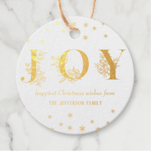 Christmas Joy Deer Floral Antler Watercolor Foil Favor Tags