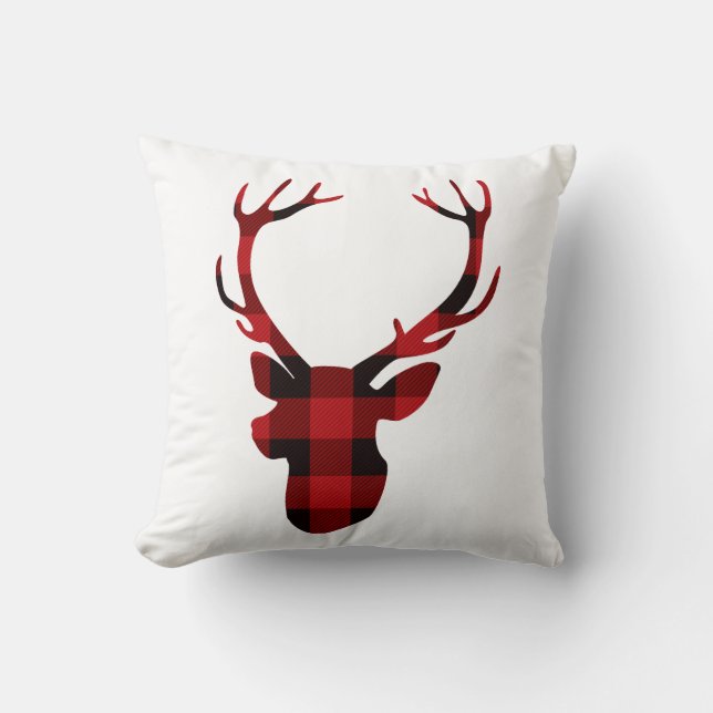 Christmas Joy Deer head lumberjack Throw Pillow (Front)