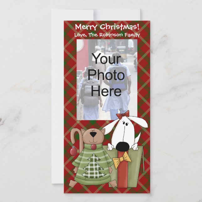 Christmas Joy, Dog & Cat Custom Photo Cards, Vert. Holiday Card (Front)