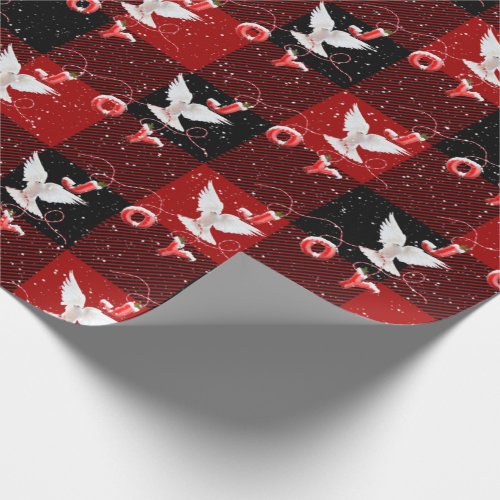 Christmas Joy Dove and Snowflakes On Plaid Wrapping Paper