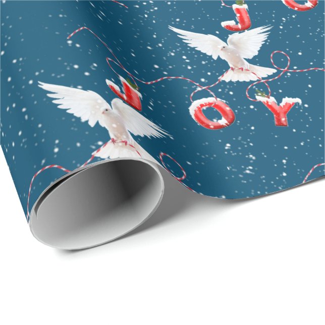 Christmas Joy Dove On Blue Wrapping Paper (Roll Corner)