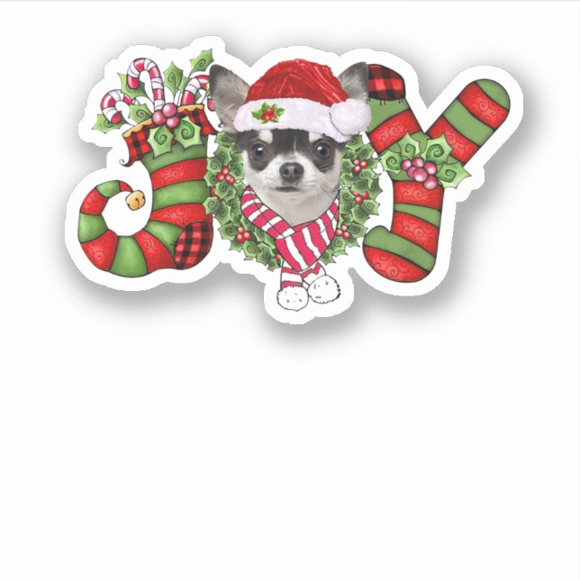 Christmas Joy Dwarf Stocking Black Chihuahua Sticker (Front)