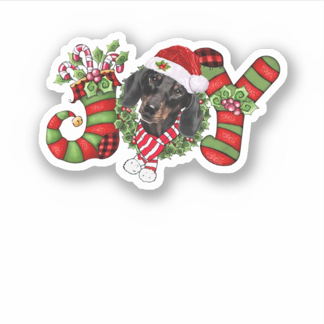 Christmas Joy Dwarf Stocking Black Dachshund Sticker (Front)