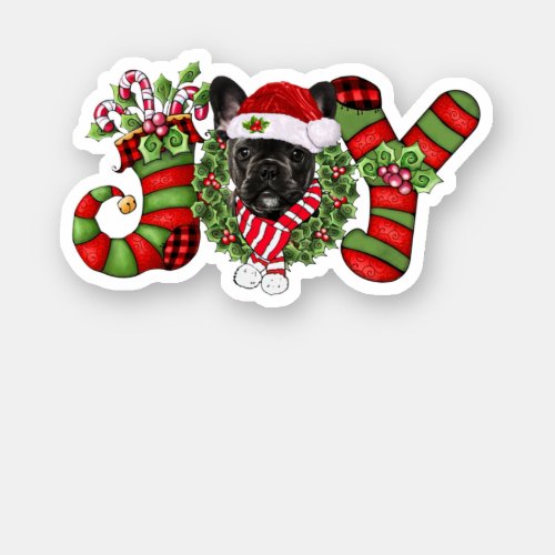 Christmas Joy Dwarf Stocking Black French Bulldog Sticker