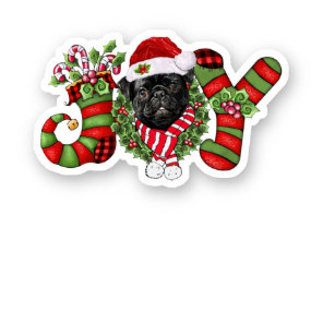 Christmas Joy Dwarf Stocking Black Pug Sticker