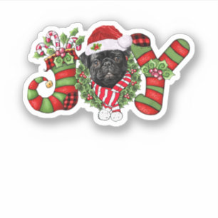 Christmas Joy Dwarf Stocking Black Pug Sticker