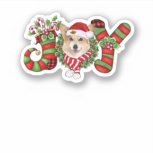 Christmas Joy Dwarf Stocking Corgi Sticker