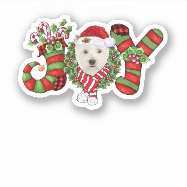 Christmas Joy Dwarf Stocking West Highland White T Sticker (Front)