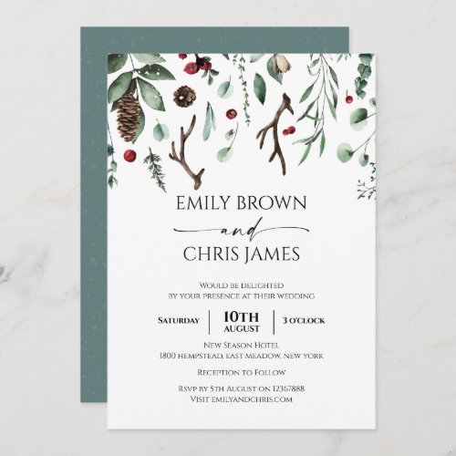 Christmas Joy  Elegant Watercolor Winter Wedding Invitation