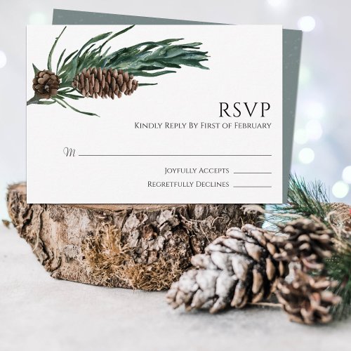 Christmas Joy  Elegant Watercolor Winter Wedding RSVP Card