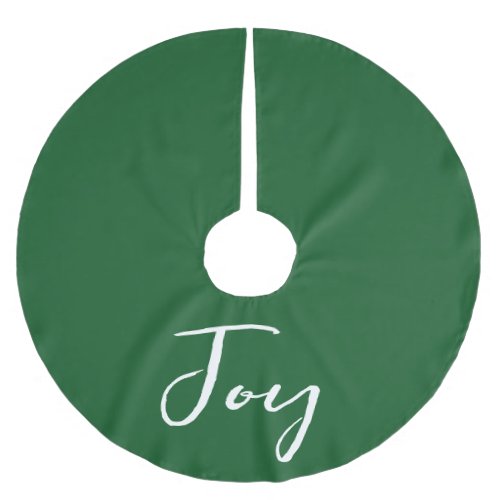 Christmas Joy Emerald Green Script Typography Brushed Polyester Tree Skirt
