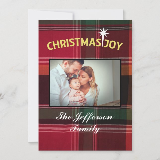 Christmas Joy Family Baby Infant Photo Personalize Holiday Card (Front)