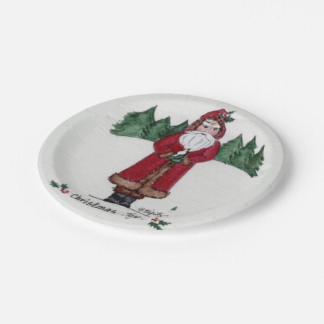 "Christmas Joy" Father Christmas and White Dove  Paper Plates (Angled)