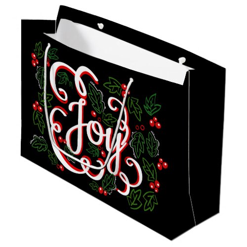 Christmas Joy Flourishes Holly Berries  Leaves Large Gift Bag