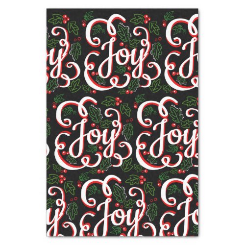 Christmas Joy Flourishes Holly Berries  Leaves Tissue Paper