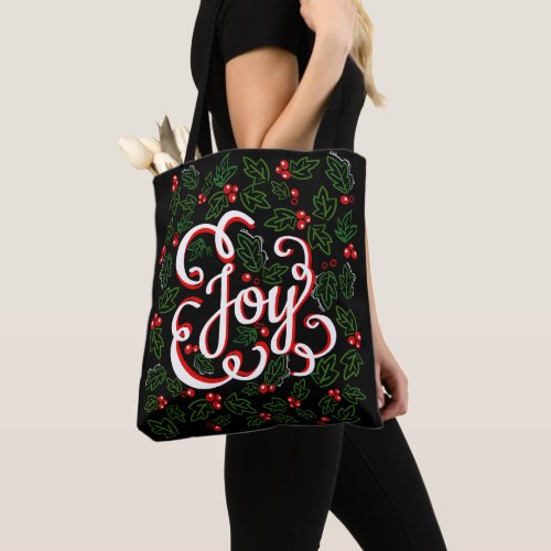 Christmas Joy Flourishes Holly Berries  Leaves Tote Bag
