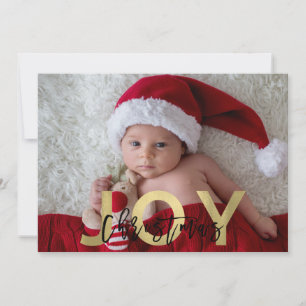 CHRISTMAS JOY Gold Foil & Black Modern Photo Holiday Card