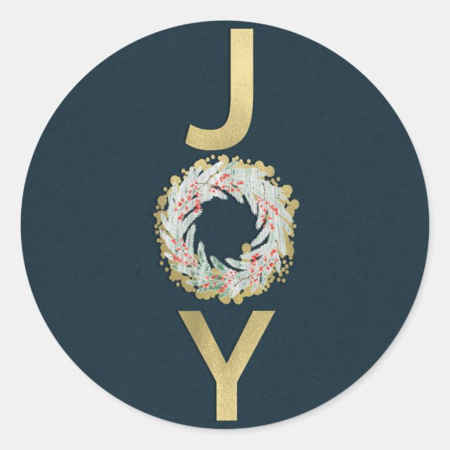 CHRISTMAS JOY Gold Foil Modern Holiday Favor Card Classic Round Sticker (Front)