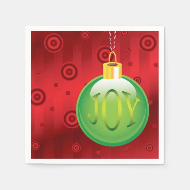 Christmas Joy Green Ornament Holiday Red Xmas Paper Napkins (Front)