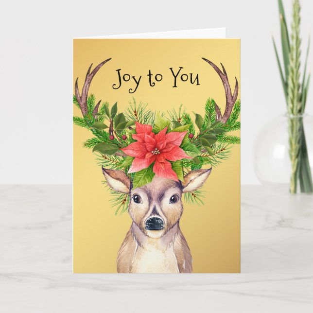 Christmas Joy Holiday Deer Illustration Card (Front)