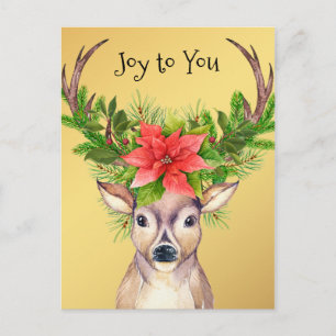Christmas Joy Holiday Deer Illustration Postcard
