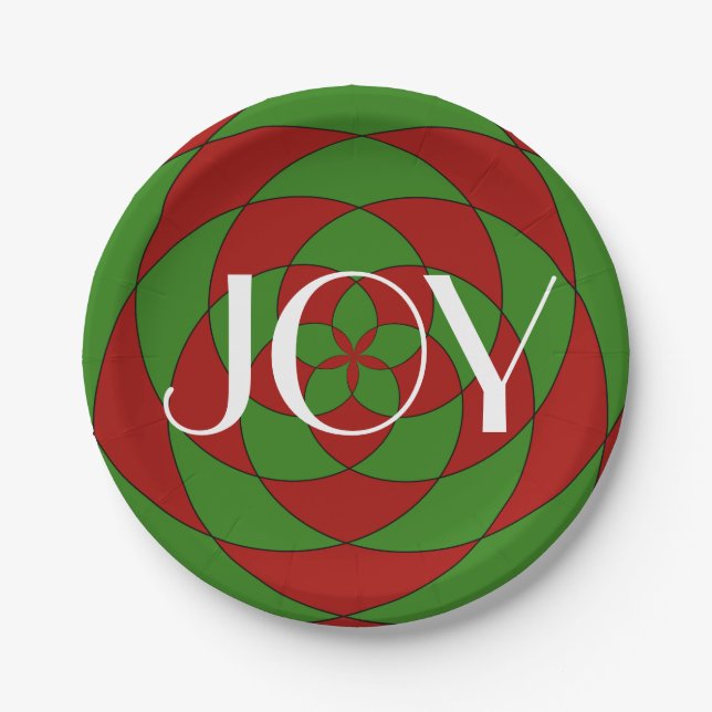 Christmas Joy Holiday Geometric Pattern Paper Plates (Front)