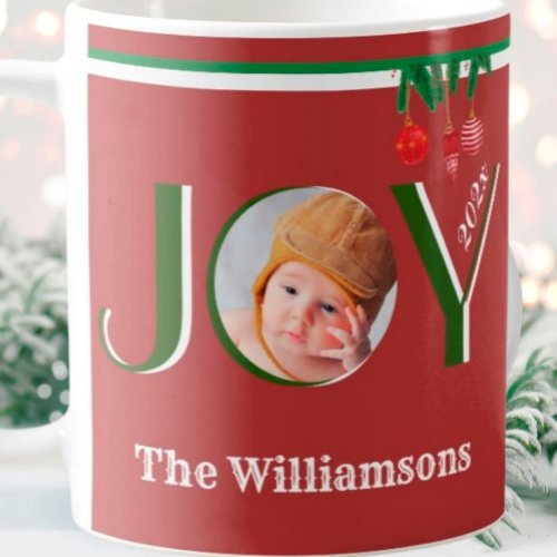 Christmas JOY Holiday Gift Photo Name Yar Coffee Mug