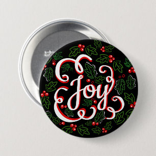 Christmas Joy Holly Berries & Leaves Button