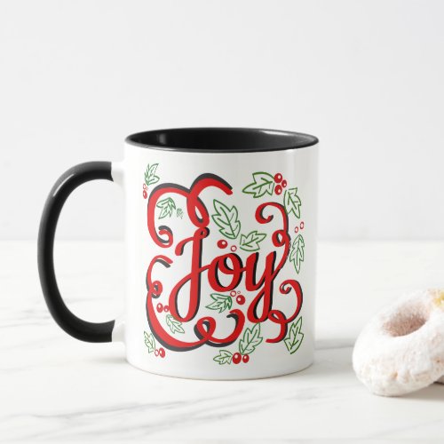 Christmas Joy Holly Berries  Leaves Mug