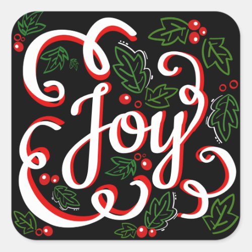 Christmas Joy Holly Berries  Leaves Square Sticker