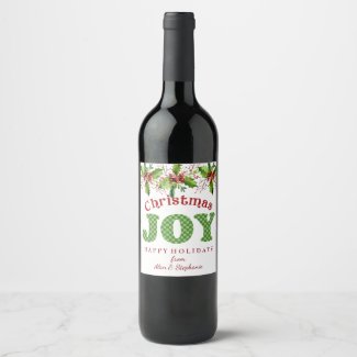 Christmas Joy Holly Wine Bottle Labels