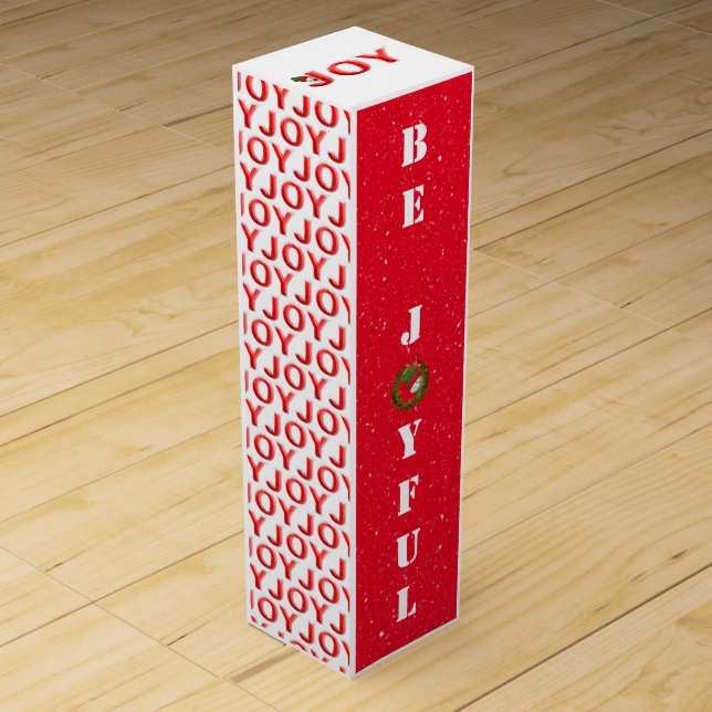 Christmas joy in red text with snowflakes wine box (Front)