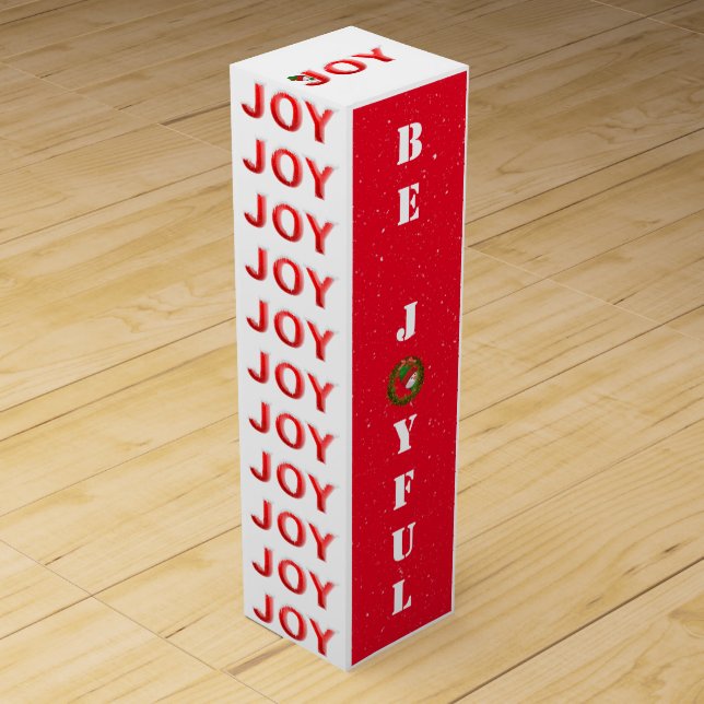 Christmas joy in red text with snowflakes wine box (Front)