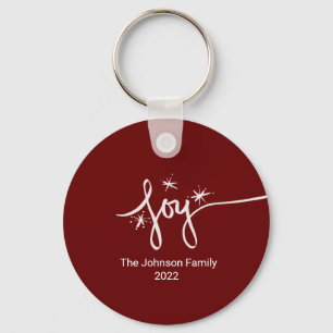 Christmas Joy Lettering Hand Drawn Pink Snowflake Keychain