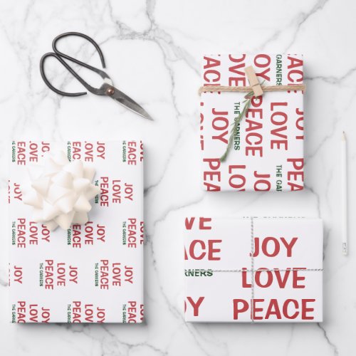 Christmas Joy Love Peace  Wrapping Paper Sheets