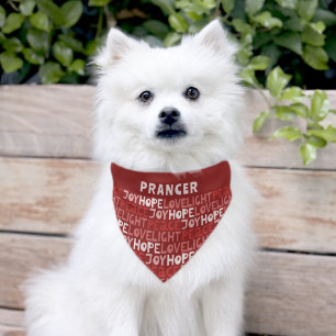 Christmas Joy Love Typography Pattern Red Pet Name Pet Bandana Collar