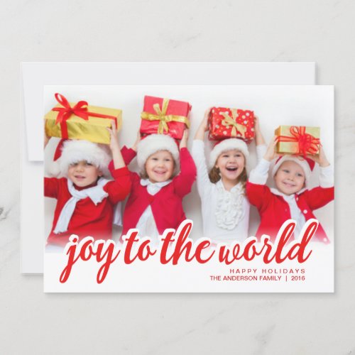 Christmas Joy Modern Hand Script Lettered Photo Holiday Card