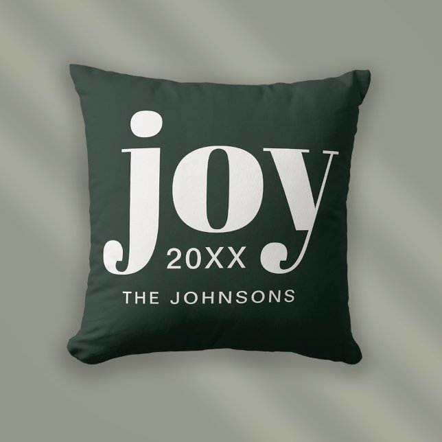 Christmas Joy Modern Minimalist Throw Pillow (Stylishly Personalize with Your Custom Surname & Year.)