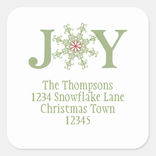 Christmas Joy Modern Snowflake Return Address Square Sticker