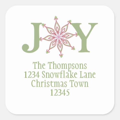 Christmas Joy Modern Snowflake Return Address Square Sticker