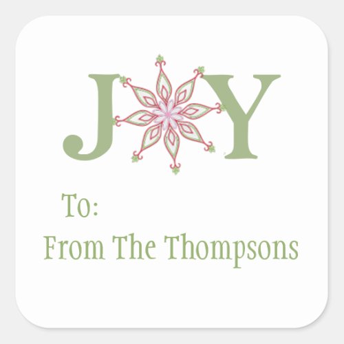 Christmas Joy Modern Snowflake To and From  Square Sticker