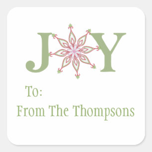 Christmas Joy Modern Snowflake To and From Square Sticker