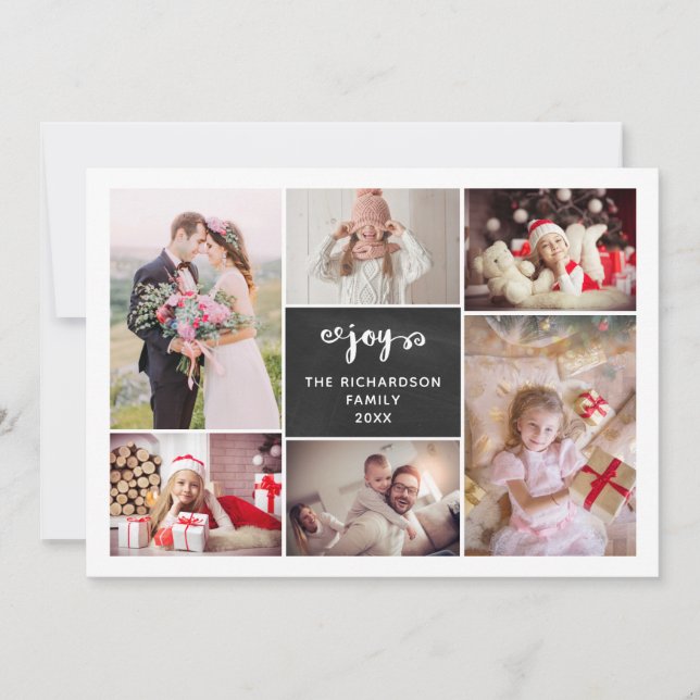 Christmas Joy | Multi Photo Grid Chalkboard Look Holiday Card (Front)
