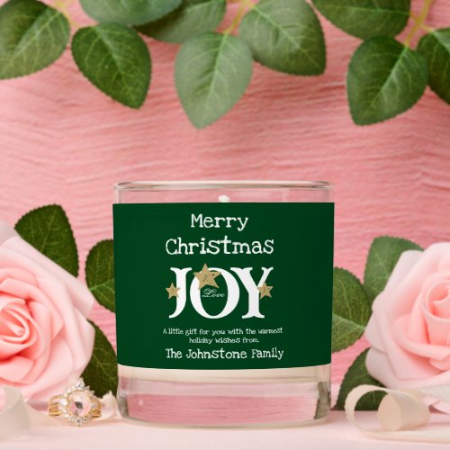 Christmas Joy Name Chic Script Cool Festive Green  Scented Candle