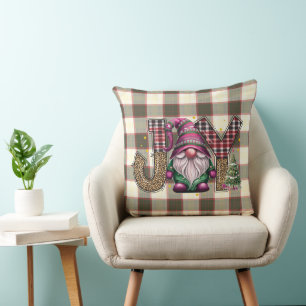 Christmas Joy Nordic Gnome Plaid Girly  Throw Pillow