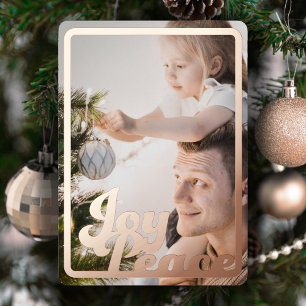 Christmas Joy Peace Keepsake Photo Rose Gold Foil Holiday Card